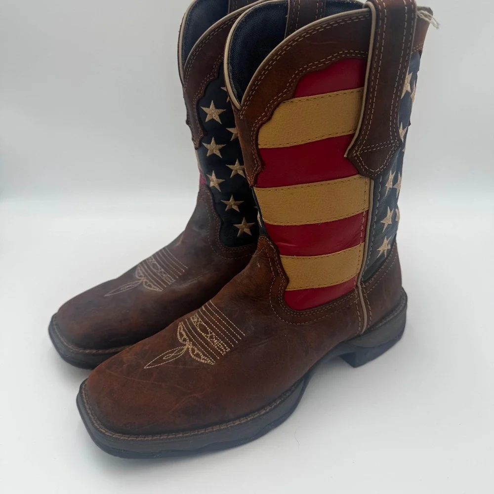 Durango Lady Rebel Western Boots Size 9M Brown American Flag RD4414 Square Toe